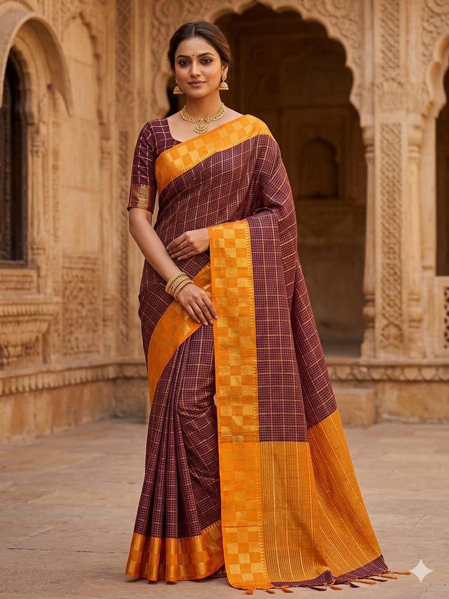 Maroon Kanjivaram Silk Saree with Traditional Elephant Zari Border